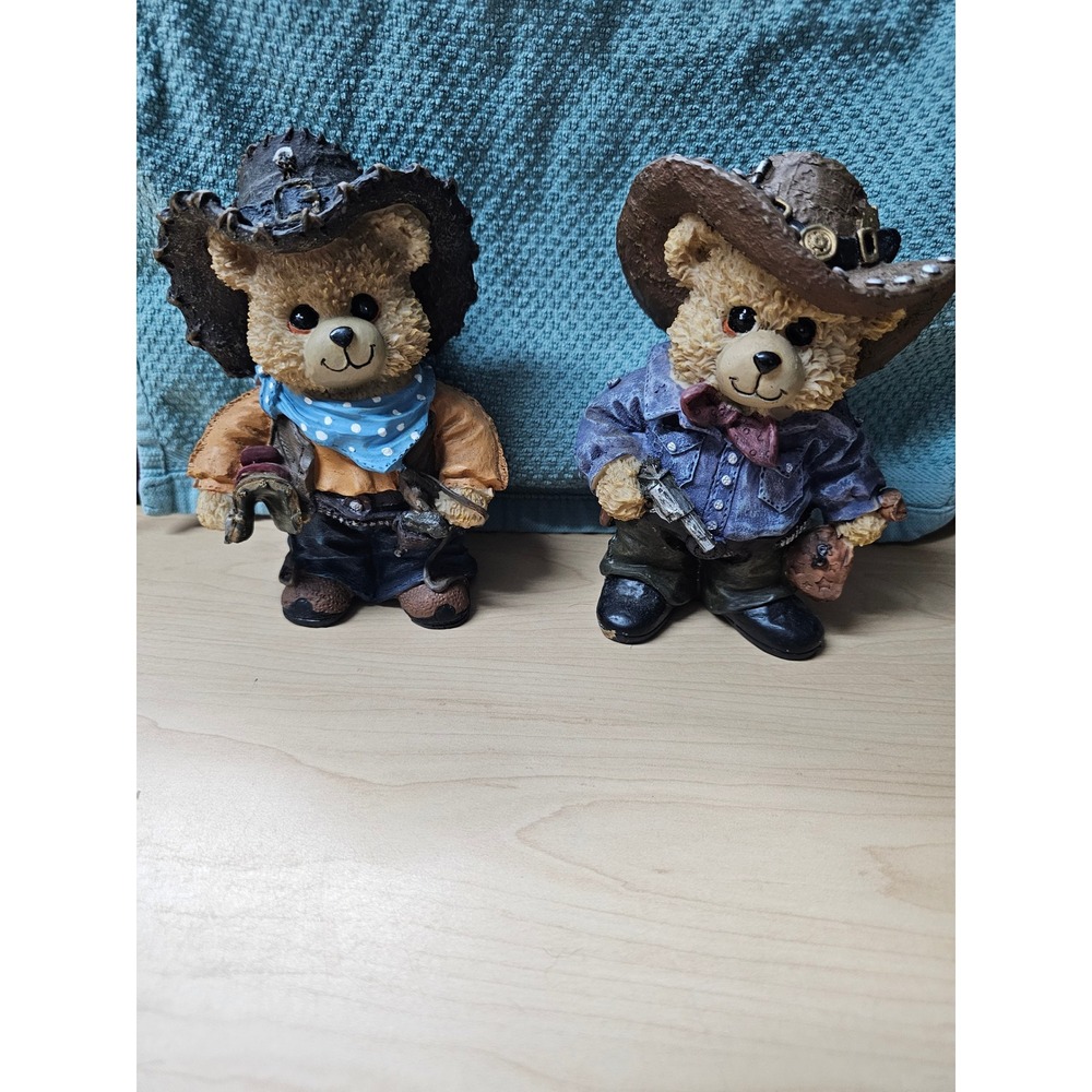 2 cowboy bear figurines about 6 inches tall cute decor western themed